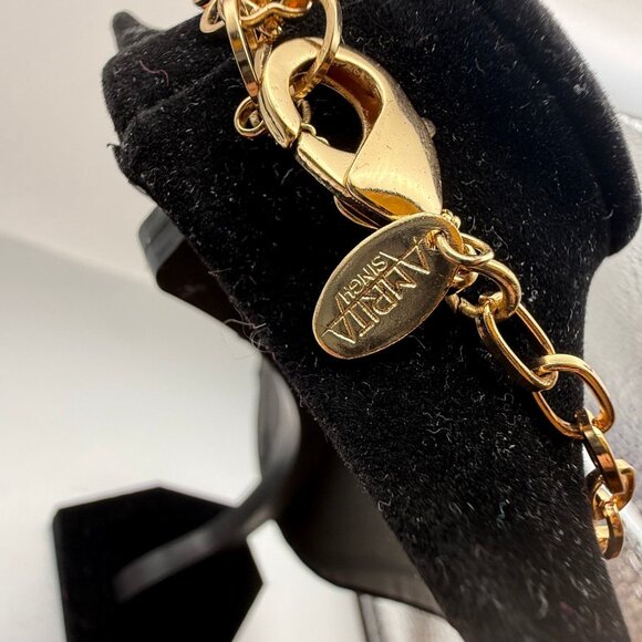 Anne Klein Statement Bib Necklace Blue Enamel Gold Tone Geometric Chevron - Picture 2 of 7